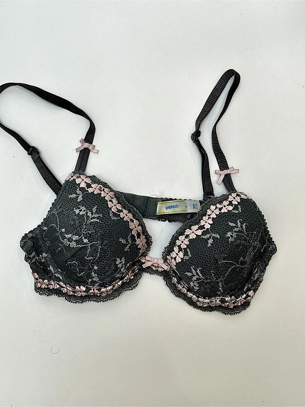 GapBody Gray & Pink Lace Underwire Bra Size 32A